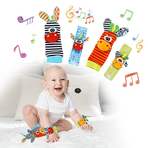 Surplex Baby Rasseln Greiflinge, Babyspielzeug Puppen - Handgelenk Rassel und Fuß Finder Socken Süß Tiere Toys Set für 1-12 Monate Neugeborene Mädchen und Jungen Geschenk von Surplex