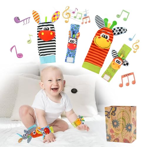 Surplex Baby Rasseln Greiflinge, Babyspielzeug Puppen - Handgelenk Rassel und Fuß Finder Socken Süß Tiere Toys Set für 1-12 Monate Neugeborene Mädchen und Jungen Geschenk von Surplex