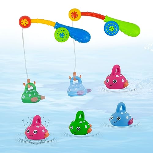 Surplex Badewannen Spielzeug für Babys 1 2 Jahre Wasserspiel Angeln Schwimmenden Fisch Badespielzeug Großes Geschenk für Jungen und Mädchen 6 herbewegende Fische und 2 Angelruten von Surplex