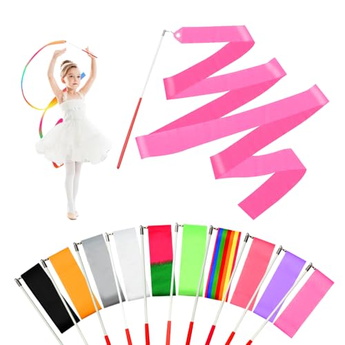 Surplex Rhythmische Tanzbänder, Bunte Gymnastikbänder mit einem Drehstab für Talentshows, Tanzstab, Kinder, Regenbogenband, ideal für Mädchen auf Kindergeburtstag, Weihnachten (Mehrfarbig-1) von Surplex