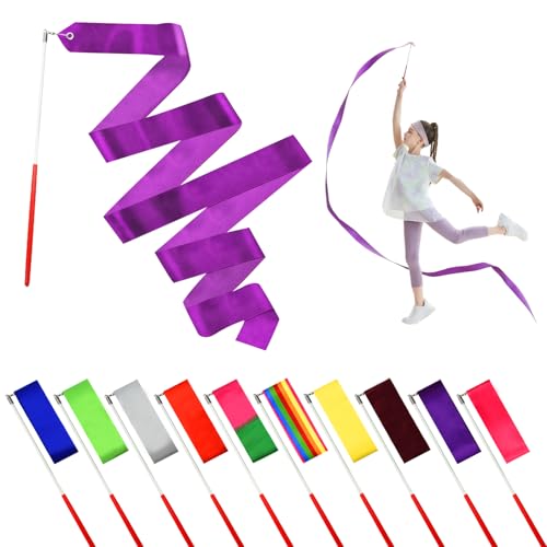 Surplex Rhythmische Tanzbänder, Bunte Gymnastikbänder mit einem Drehstab für Talentshows, Tanzstab, Kinder, Regenbogenband, ideal für Mädchen auf Kindergeburtstag, Weihnachten (Mehrfarbig-2) von Surplex