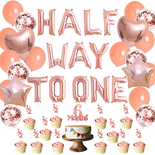 Half Birthday Dekorationen für Mädchen Roségold auf halbem Weg zu einem Ballon Banner 6 Monate 1/2 Cake Toppers Party Supplies von Sursurprise