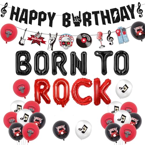 Sursurprise Rock and Roll Geburtstag Party Dekorationen - Born to Rock Luftballons, Happy Birthday Banner, Girlande für Motto Party Supplies von Sursurprise