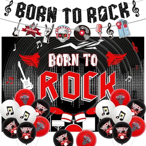 Sursurprise Rock and Roll Partydekorationen Born to Rock Hintergrund Banner Girlande Luftballons 1950er Jahre Musik Rock Star Geburtstag Party Supplies von Sursurprise