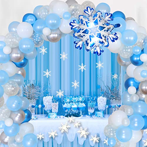 Eisprinzessin Partydekoration - 90er Pack Ballongirlande Bogen, Lila Blau Weiß Schneeflockenballons für Gefrorene ELSA Party, Kindergeburtstag, Babyparty und Hochzeitsartikel von Sursurprise