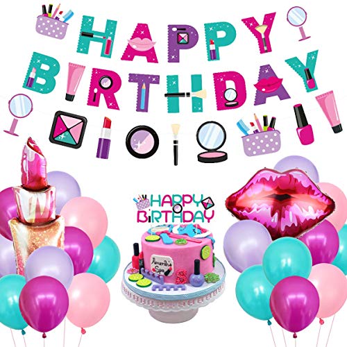 Spa Party Dekoration, Kosmetik Make-up Happy Birthday Banner Kit, Lippenstift Ballon für die Nägel Polnische Partei, Mädchen Make-up Thema Geburtstagsfeier Lieferungen von Sursurprise
