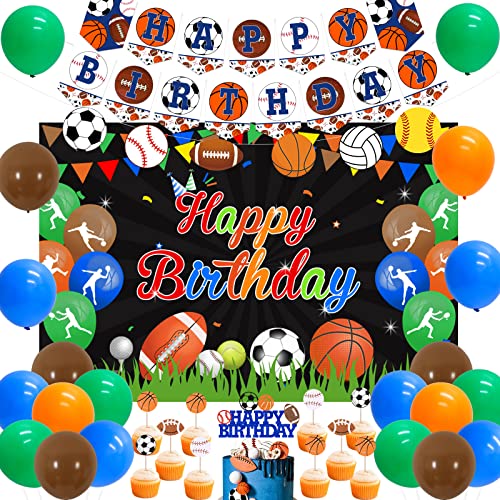 Sport Geburtstag Dekorationen All Star Happy Birthday Backdrop Banner Girlande Kuchen Topper Ballons für Jungen Sport Geburtstag Party Supplies von Sursurprise