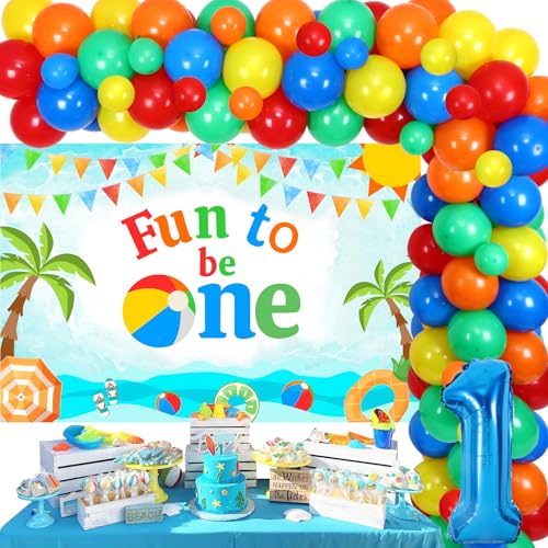 Strand Ball Themed 1st Birthday Party Dekorationen, Spaß zu einem Geburtstag Dekorationen Ballon Girlande Bogen Kit Kulisse für Jungen und Mädchen Sommer Strand Pool ersten Geburtstag Party Supplies von Sursurprise