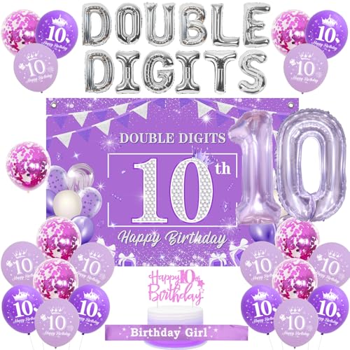 Sursurprise 10th Geburtstag Dekorationen für Mädchen lila, zweistellige 10th Geburtstag Hintergrund, Kuchen Topper, Geburtstagsmädchenschärpe, Anzahl 10-Ballons, 10-jährige Geburtstagsparty Zubehör Sursurprise 10th Geburtstag Dekorationen für Mädchen lila, zweistellige 10th Geburtstag Hintergrund, Kuchen Topper, Geburtstagsmädchenschärpe, Anzahl 10-Ballons, 10-jährige Geburtstagsparty Zubehör von Sursurprise