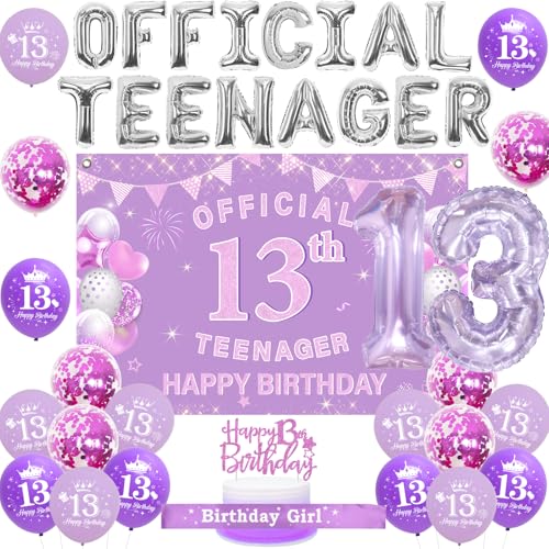 Sursurprise 13. Geburtstag Dekorationen für Mädchen Lila Offizielle Teenager Foto Hintergrund Kuchen Topper Geburtstag Mädchen Schärpe Zahl 13 Luftballons 13 Jahre alt Geburtstag Party Supplies Sursurprise 13. Geburtstag Dekorationen für Mädchen Lila Offizielle Teenager Foto Hintergrund Kuchen Topper Geburtstag Mädchen Schärpe Zahl 13 Luftballons 13 Jahre alt Geburtstag Party Supplies von Sursurprise