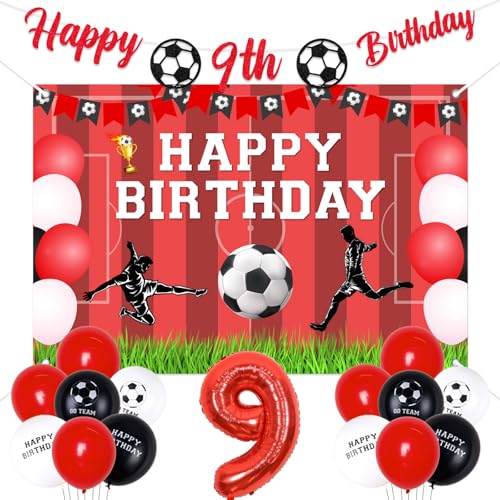Sursurprise 9. Fußball Geburtstag Dekorationen Rot für Jungen Mädchen Glitzer Happy 9th Birthday Banner Happy Birthday Hintergrund Nummer 9 Ballon Sport Fußball 9 Jahre alt Geburtstag Party Supplies Sursurprise 9. Fußball Geburtstag Dekorationen Rot für Jungen Mädchen Glitzer Happy 9th Birthday Banner Happy Birthday Hintergrund Nummer 9 Ballon Sport Fußball 9 Jahre alt Geburtstag Party Supplies von Sursurprise