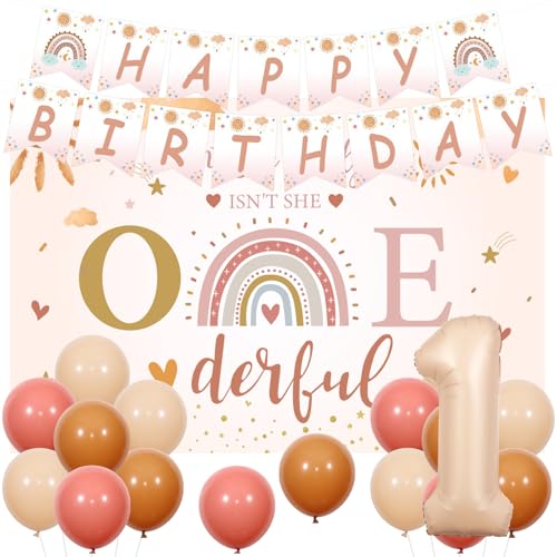 Sursurprise Boho Regenbogen 1. Geburtstag Dekorationen für Mädchen, Isn't She Lovely Isn't She Onederful Happy Birthday Banner Backrop, Nummer 1 Ballon, Bohemian Rainbow First Birthday Party Supplies Sursurprise Boho Regenbogen 1. Geburtstag Dekorationen für Mädchen, Isn't She Lovely Isn't She Onederful Happy Birthday Banner Backrop, Nummer 1 Ballon, Bohemian Rainbow First Birthday Party Supplies von Sursurprise