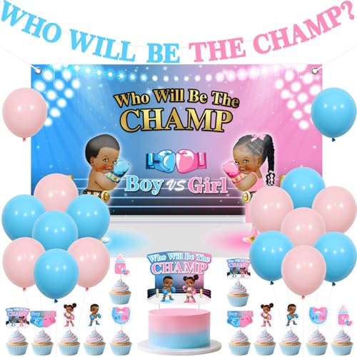 Sursurprise Boxen-Geschlechtsenthüllungsdekorationen, Wer wird der Champion Hintergrundbanner, Junge vs. Mädchen Kuchendekorationen Rosa-blaue Ballons für Boxer Babyparty-Partyzubehör Sursurprise Boxen-Geschlechtsenthüllungsdekorationen, Wer wird der Champion Hintergrundbanner, Junge vs. Mädchen Kuchendekorationen Rosa-blaue Ballons für Boxer Babyparty-Partyzubehör von Sursurprise