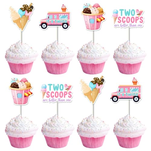 Sursurprise Cupcake-Topper für Zwillinge, Eiscreme-Thema, Babyparty, 1. 2. Geburtstag, 24 Stück Sursurprise Cupcake-Topper für Zwillinge, Eiscreme-Thema, Babyparty, 1. 2. Geburtstag, 24 Stück von Sursurprise