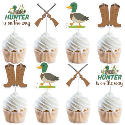 Sursurprise Cupcake-Topper mit Entenjagd-Babyparty-Dekorationen, 24 Stück, "A Little Hunter Is On The Way", Partyzubehör von Sursurprise