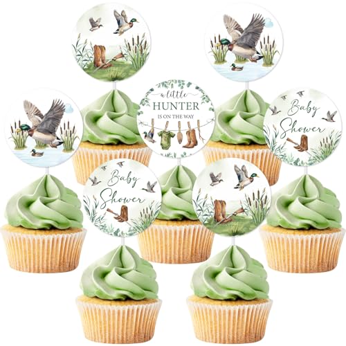 Sursurprise Duck Hunting Baby Shower Decorations, 36Pcs A Little Hunter Is On The Way Cupcake Toppers, Mallard Duck Welcome Baby Cupcake Decor for Hunting Baby Shower Party Supplies von Sursurprise