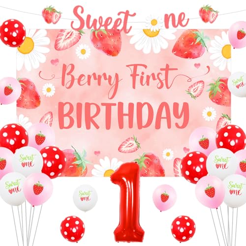 Sursurprise Erdbeere 1. Geburtstag Dekorationen für Mädchen, Berry First Birthday Hintergrund Sweet One Banner Nummer 1 Ballon Erdbeere Erster Geburtstag Party Supplies Sursurprise Erdbeere 1. Geburtstag Dekorationen für Mädchen, Berry First Birthday Hintergrund Sweet One Banner Nummer 1 Ballon Erdbeere Erster Geburtstag Party Supplies von Sursurprise