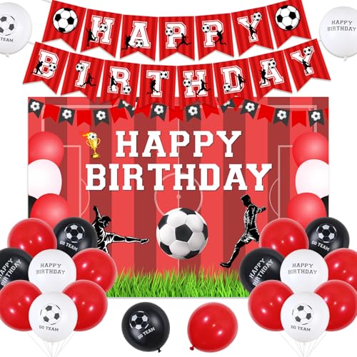 Sursurprise Fußball Geburtstag Dekorationen Rot und Weiß für Jungen - Alles Gute zum Geburtstag Banner, Go Team Folie Ballons, Party Supplies von Sursurprise