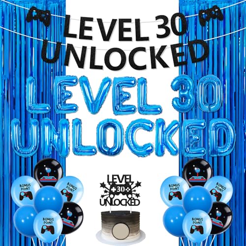Sursurprise Level 30 Unlocked Geburtstag Dekorationen, Level 30 Unlocked Ballon Banner Cake Topper Folie Fransen für Gamer 30. Geburtstag Party Dekorationen, Blau Schwarz Video Game Party Supplies Sursurprise Level 30 Unlocked Geburtstag Dekorationen, Level 30 Unlocked Ballon Banner Cake Topper Folie Fransen für Gamer 30. Geburtstag Party Dekorationen, Blau Schwarz Video Game Party Supplies von Sursurprise