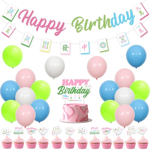 Sursurprise Mahjong Party Dekorationen, Mahjong Happy Birthday Banner Sign, Cake Topper, Cupcake Toppers, Luftballons für Let's Get Our Mahj-ON Birthday Game Celebration Supplies Sursurprise Mahjong Party Dekorationen, Mahjong Happy Birthday Banner Sign, Cake Topper, Cupcake Toppers, Luftballons für Let's Get Our Mahj-ON Birthday Game Celebration Supplies von Sursurprise