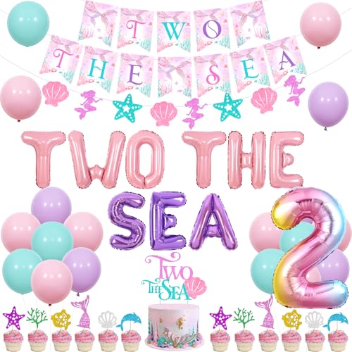 Sursurprise Meerjungfrau 2. Geburtstag Dekorationen, zwei das Meer Ballon Banner Kuchen Topper unter dem Meer Cupcake Toppers für Mädchen Ozean Themed 2 Jahre alt Bady Party Supplies Sursurprise Meerjungfrau 2. Geburtstag Dekorationen, zwei das Meer Ballon Banner Kuchen Topper unter dem Meer Cupcake Toppers für Mädchen Ozean Themed 2 Jahre alt Bady Party Supplies von Sursurprise