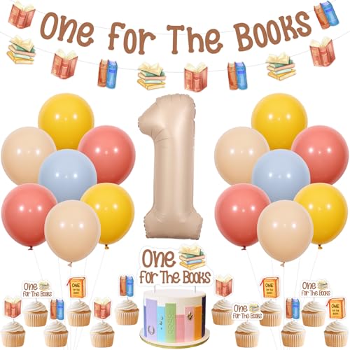 Sursurprise One for the Books Erste Geburtstag Dekorationen, One for the Books Banner Girlande, Cake Topper, Nummer 1 Ballon, Reading Library Book Club One Year Old Birthday Party Supplies Sursurprise One for the Books Erste Geburtstag Dekorationen, One for the Books Banner Girlande, Cake Topper, Nummer 1 Ballon, Reading Library Book Club One Year Old Birthday Party Supplies von Sursurprise