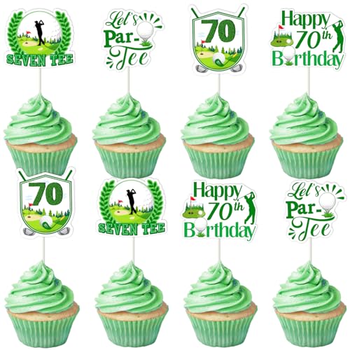 Sursurprise Party-Dekorationen zum 70. Geburtstag, Golf-Cupcake-Topper für Herren, Golf, Sport, 70 Jahre alt, Geburtstagsparty-Zubehör, 24 Stück von Sursurprise