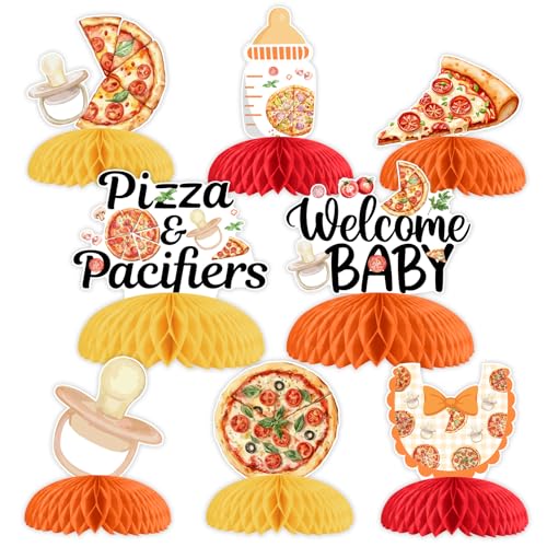 Sursurprise Pizza- und Schnuller für Babypartys, Waben-Mittelstücke, Willkommens-Baby-Tischdekoration, Pizza-Party-Dekoration, Fast-Food-Partyzubehör, 8 Stück von Sursurprise