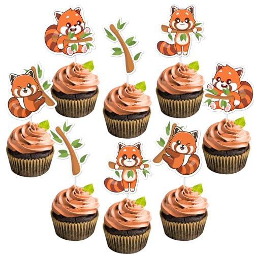 Sursurprise Red Panda Party Dekorationen, 36PCS Red Panda Cupcake Toppers, Red Panda Geburtstag Baby Dusche Dekorationen Party Supplies von Sursurprise