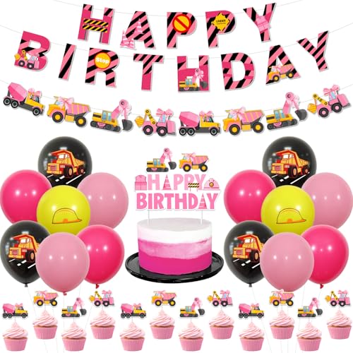 Sursurprise Rosa Bau Geburtstag Party Dekorationen für Mädchen, Bau Happy Birthday Banner Cake Topper, Bau-Ballons, Dump Truck Bulldozer Bagger Geburtstag Party Supplies Sursurprise Rosa Bau Geburtstag Party Dekorationen für Mädchen, Bau Happy Birthday Banner Cake Topper, Bau-Ballons, Dump Truck Bulldozer Bagger Geburtstag Party Supplies von Sursurprise