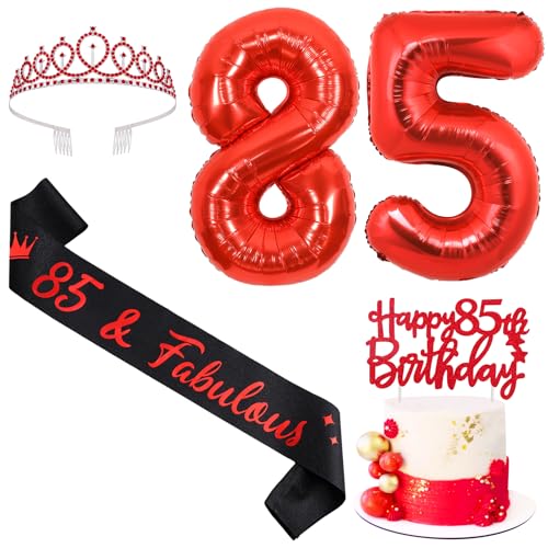 Sursurprise Rot und Schwarz 85. Geburtstag Dekorationen für Männer Frauen, 85. Geburtstag Schärpe und Tiara, Cake Topper, Ballon, 85 Jahre alt Bday Party Supplies Sursurprise Rot und Schwarz 85. Geburtstag Dekorationen für Männer Frauen, 85. Geburtstag Schärpe und Tiara, Cake Topper, Ballon, 85 Jahre alt Bday Party Supplies von Sursurprise