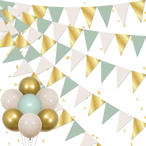 „Sursurprise Salbeigrün-Beige Wimpelketten-Banner-Dekorationen, Salbeigrün-Beige-Dreiecksflaggen-Banner, Latexballons, Dschungel-Safari-Babyparty-Geburtstagsparty-Zubehör von Sursurprise