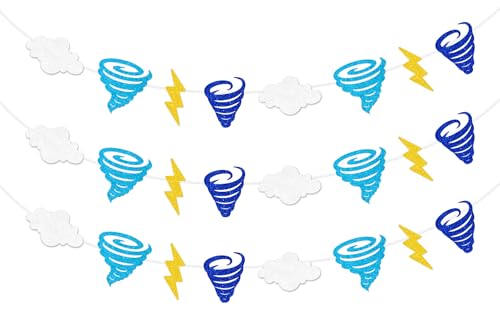 Sursurprise Tornado-Party-Dekorationen, 3 Stück, blaue Tornado-Banner, Wolkenblitz-Bolz-Schild für Jungen, Twonado Fournado, Sturmwetter, Geburtstagsparty-Zubehör von Sursurprise
