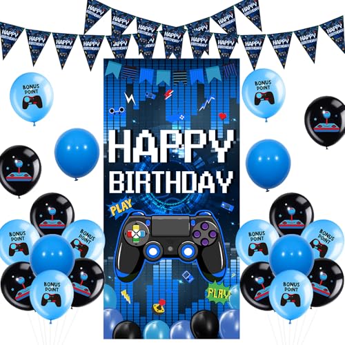 Sursurprise Videospiel Geburtstag Dekorationen für Jungen, Blau Gaming Happy Birthday Türbanner Dreieck Flagge Girlande, Luftballons, Gaming Geburtstag Party Supplies Alter 7 8 9 10 11 12 13 14 Sursurprise Videospiel Geburtstag Dekorationen für Jungen, Blau Gaming Happy Birthday Türbanner Dreieck Flagge Girlande, Luftballons, Gaming Geburtstag Party Supplies Alter 7 8 9 10 11 12 13 14 von Sursurprise