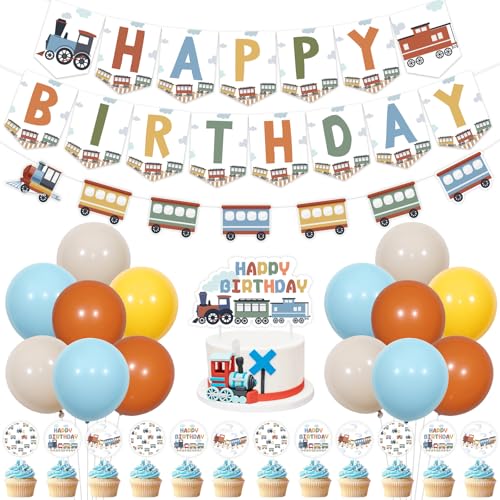 Sursurprise Zug Thema Geburtstag Dekorationen, Dampfzug Happy Birthday Bunting Banner, Eisenbahn Zug Kreuzung Girlande, Kuchen Cupcake Topper Ballon, Transport Bday Party Supplies Sursurprise Zug Thema Geburtstag Dekorationen, Dampfzug Happy Birthday Bunting Banner, Eisenbahn Zug Kreuzung Girlande, Kuchen Cupcake Topper Ballon, Transport Bday Party Supplies von Sursurprise
