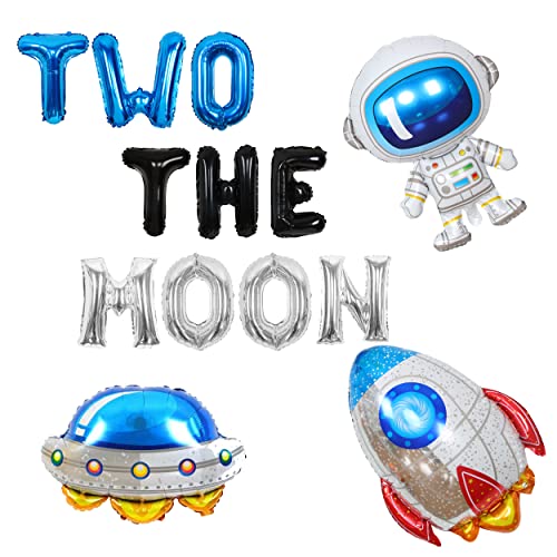 Two The Moon Geburtstagsdekorationen für Jungen, zwei Mondballons Blau Schwarz und Silber, Rakete Astronaut Luftschiff Ballon für Weltraum Themed 2nd Birthday Party Supplies von Sursurprise