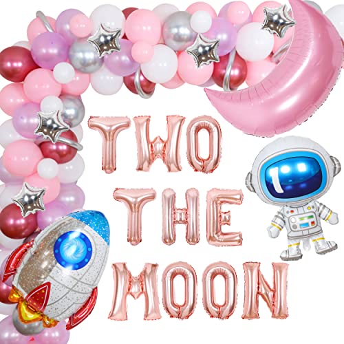 Sursurprise Two The Moon Geburtstagsdekorationen für Mädchen, Roségold Two The Moon Ballon-Girlande, Bogen-Set mit Stern Mond Rakete Astronaut Ballon für Weltraum Themed 2. Geburtstag Party Supplies von Sursurprise