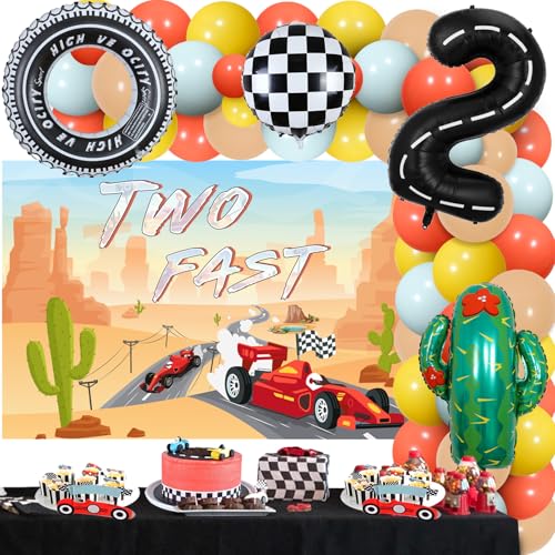 Zwei schnelle Geburtstag Dekorationen Vintage Race Car Geburtstag Party Supplies Retro gedämpft Ballon Girlande Bogen Kit mit Wüste Auto Kulisse für Jungen 2. von Sursurprise