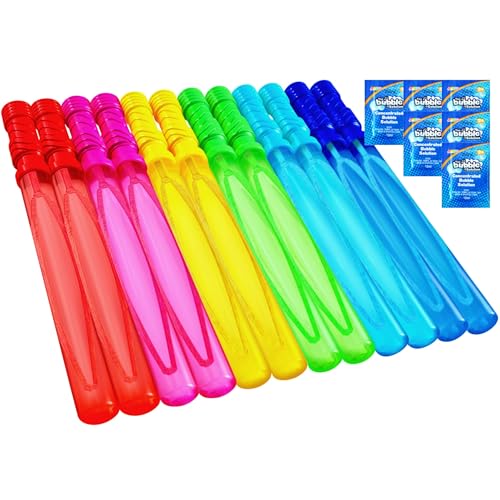 JOYIN 14.6"/37cm Seifenblasen Stäbe für Kinder, 6 PCS 4oz/118ml Seifenblasenstab mit Seifenblasen Nachfülllösung für Sommer-Spielzeug-Party Gunst, Hochzeit, Outdoor-Aktivität, Geburtstag Geschenk von JOYIN