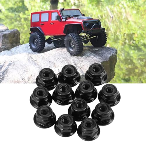 SustVita Outlast Leichtes RC -Rad -Lock -Nuss, 10pcs M4 4mm Flansches Nylonschlossmuttern für 1/10 -Skala RC -Auto -LKW -buggerie Crawler (Schwarz) von SustVita