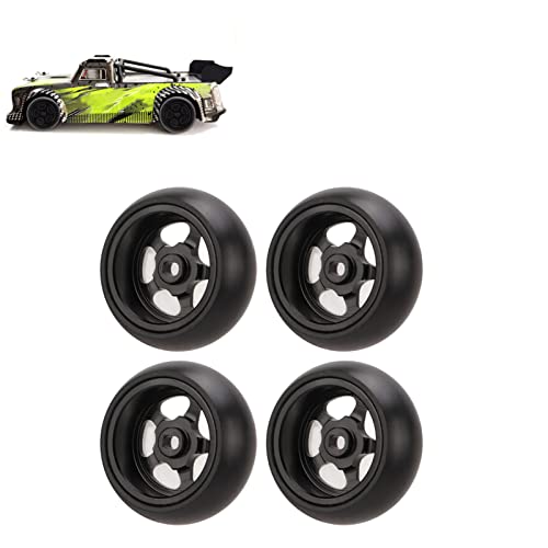 SustVita RC Drift Tire, Premium Aluminum Alloy Wheel Rims with Hard Plastic Tyres, Ideal for 1/14 Scale RC Vehicles, Enhanced Grip and Style (Black) von SustVita