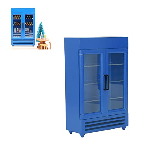 SustVita Tragbarer Puppenhaus Kühlschrank, Miniaturholzkühlschrank, Simulation Kühlspielzeug für 1:12 Puppenhaus Küche (Blau) von SustVita