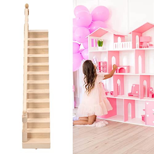 Sustvita 1/12 Skala Puppenhaus Treppe Miniatur Holz glänzend abgerundete Ecken ideal für Handwerk und Geburtstag mit rechten Armlehne (Linksschik) von SustVita