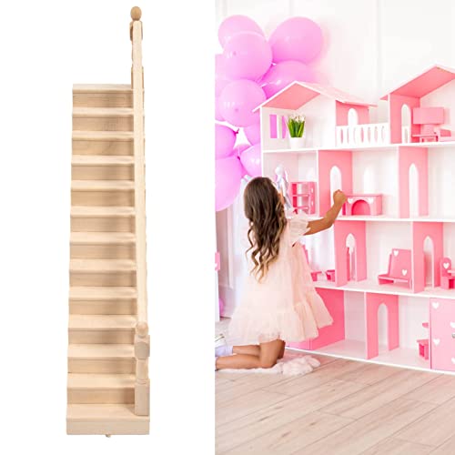 Sustvita 1/12 Skala Puppenhaus Treppen Miniatur Holz glänzend abgerundete Ecken ideal für Handwerk und Geburtstag mit rechter Armlehne (Rechter Handlauf) von SustVita