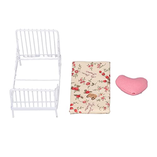 Sustvita metallrahmen Puppenbett, 1:12 Skala Mini -Bett Set mit lebensechter Kissen für Dollhouse Schlafzimmerdekoration (Floral Pattern) von SustVita