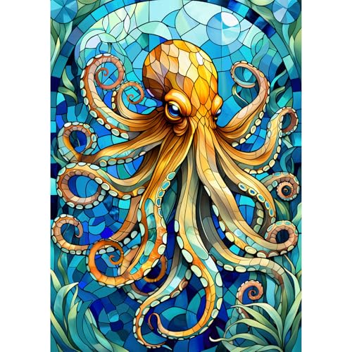 Sutinban 1000 Teile Puzzle für Erwachsene Buntglas Oktopus Puzzle für Familienspaß Puzzles 1000 Teile von sutinban