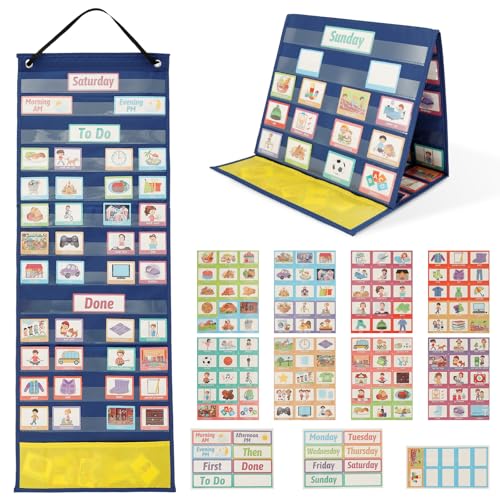 2-in-1 Tagesplaner & Wochenplaner Kinder, Idealer Routine Planer mit 144 Karte, Easy Hanging Tagesplan Kind, Wochenplan Magnetisch mit weichem Magnet, Kinderkalender Wochenplanung 2-in-1 Tagesplaner & Wochenplaner Kinder, Idealer Routine Planer mit 144 Karte, Easy Hanging Tagesplan Kind, Wochenplan Magnetisch mit weichem Magnet, Kinderkalender Wochenplanung von Sutowe