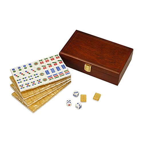 Mahjong, Mah Jong Tragbare Reise 20 MM Goldene Mahjong Tragen Holzkiste Mah-Jong Ledertisch Majiang Brett Schachspiel Spiel von Suuim