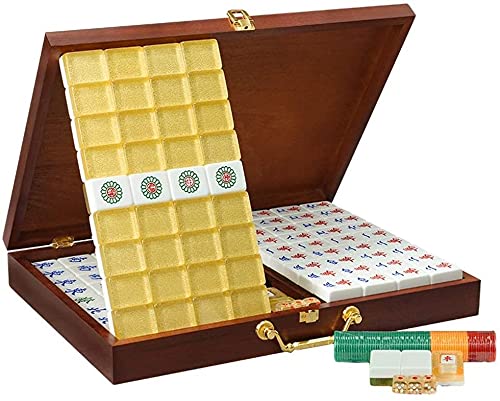Mahjong Mah Jong Golden Crystal Mahjong-Karte Startseite Reiben Acryl Mahjong Mode Gravur Spiel Schach und Karten Mahjong 144 Gold Mahjong-Karten Aluminu von Suuim