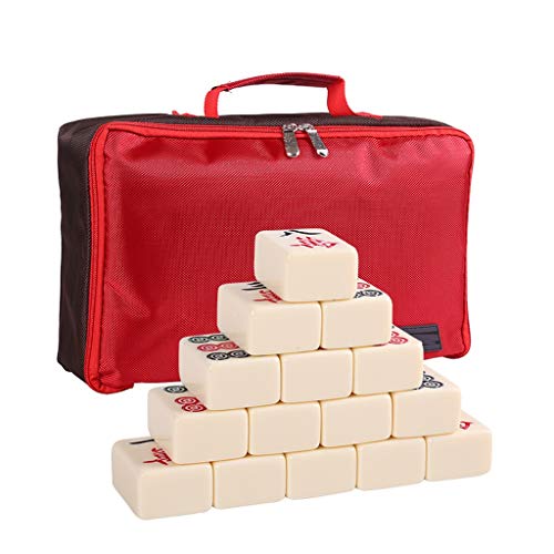 Mahjong-Set, MahJongg-Fliesen-Set, Mahjong-Spielset, Nicht standardmäßige Spielsteine aus weißem Elfenbeinimitat, 4 Würfel und Softcase-Tasche – für Spiele im chinesischen Stil von Suuim